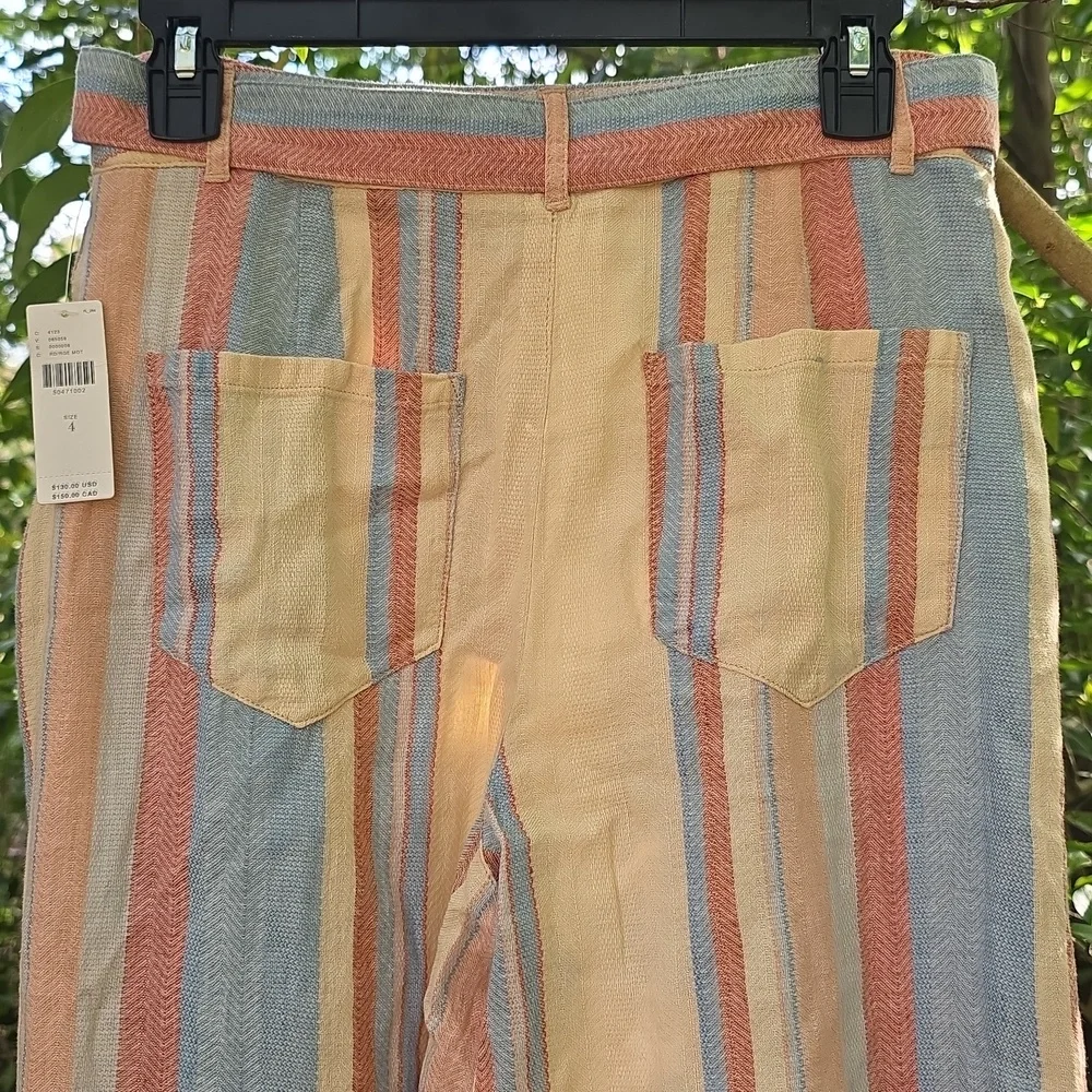 NWT Anthropologie Wide Leg Linen/Cotton Striped Pants Yellow Blue Orange Red Sz4 - Picture 17 of 17